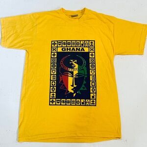 Rare Vintage 1990's Ghana KAMISA Shirt T-Shirt Cotton Size XXL Yellow